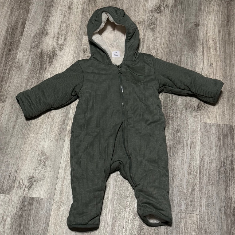 Wonder Nation Sherpa Lined Pram Suit Hooded Olive Green‎ Baby 6-9M